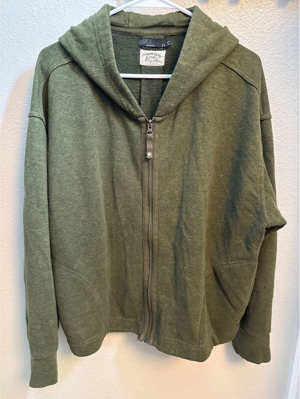 prAna Cozy Up Zip-Up Hoodie Jacket - Cargo Green Heather - Women's Size 2XL